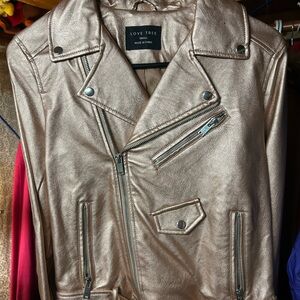 Love Tree Women's Shimmering Gold Leather Jacket